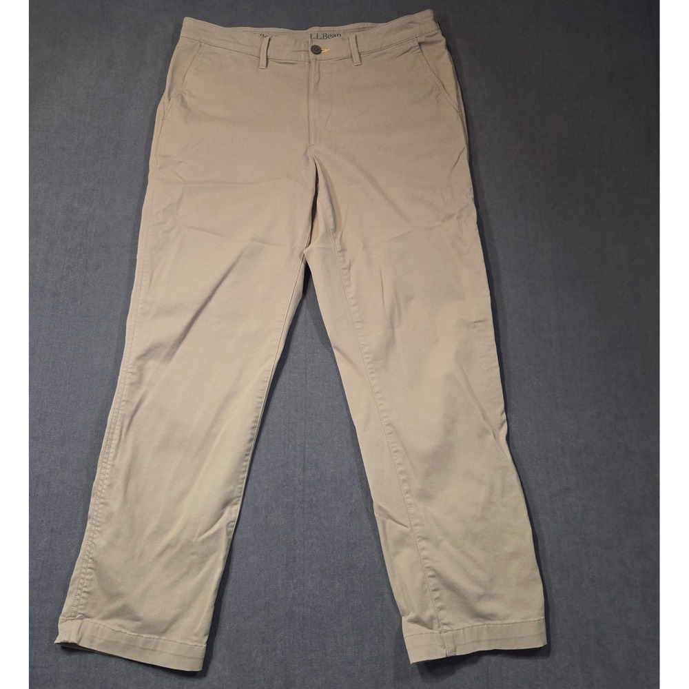 L.L. Bean Chino Pants Mens 35x32 Khaki Classic Fit Coolmax Stretch 513046